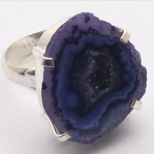 New Agate Geode Druzy 925 Silver Ring.
